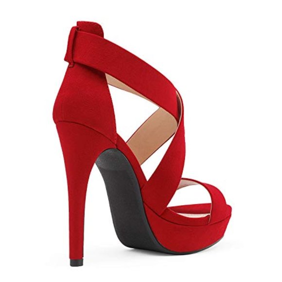 Red Platform Pumps Open Toe Buckle Stilettos- Women's size 9 - Picture 2 of 3